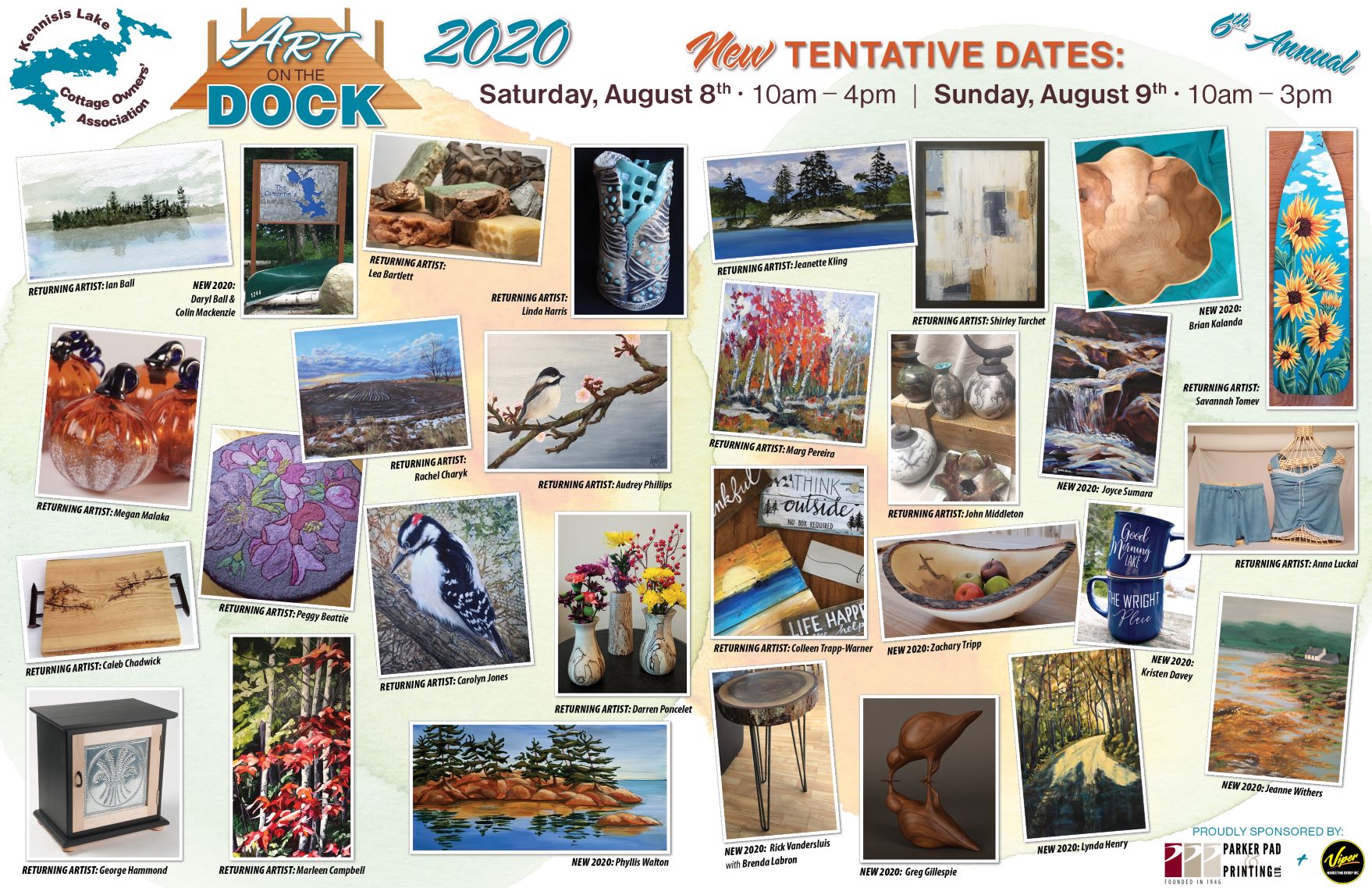 Art on the Dock – Date of Event moved to Aug 8 -9th. Poster of Artists
